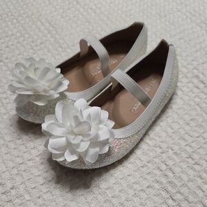 Falls Creek White Glitter Kids Flats with Flower Accent